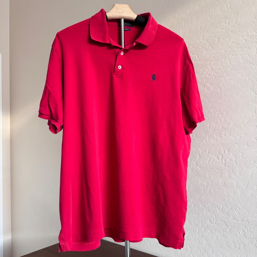 Polo Ralph Lauren Classic Fit Polo Shirt‎ Men's XL Red Soft Cotton Navy Pony